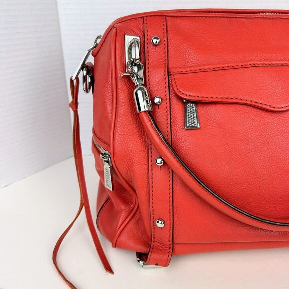 Rebecca Minkoff Cupid Satchel Crossbody Bag Orange Coral Leather Studded Pockets - Picture 3 of 16
